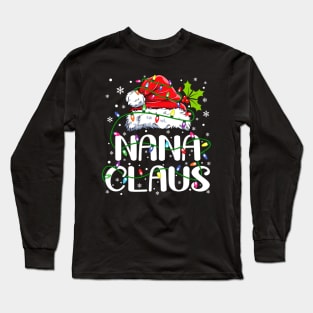 Nana Claus Christmas Lights Pajama Family Matching Long Sleeve T-Shirt